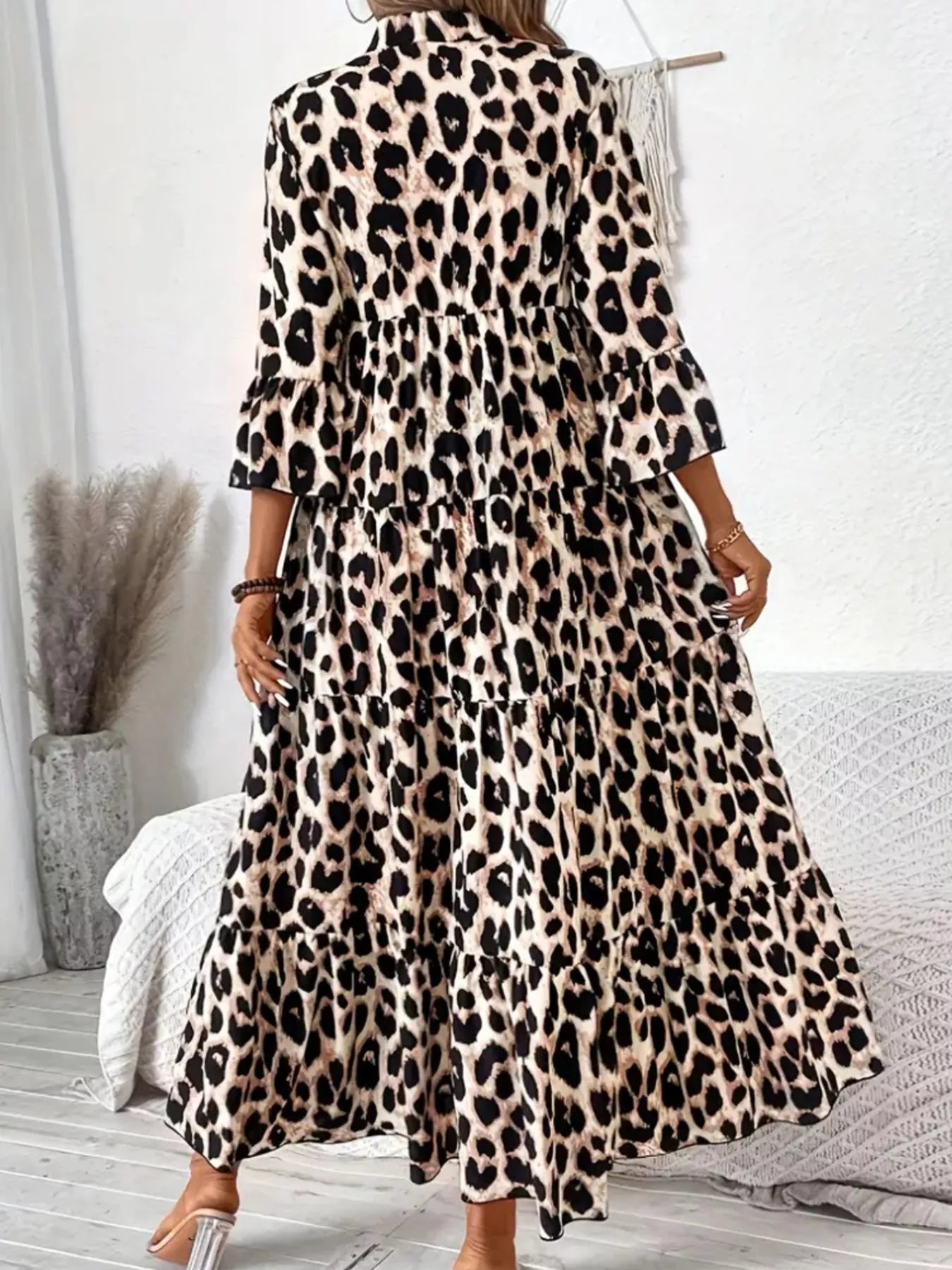 Leopard 3/4 Sleeve Midi Dress OutfitFlow