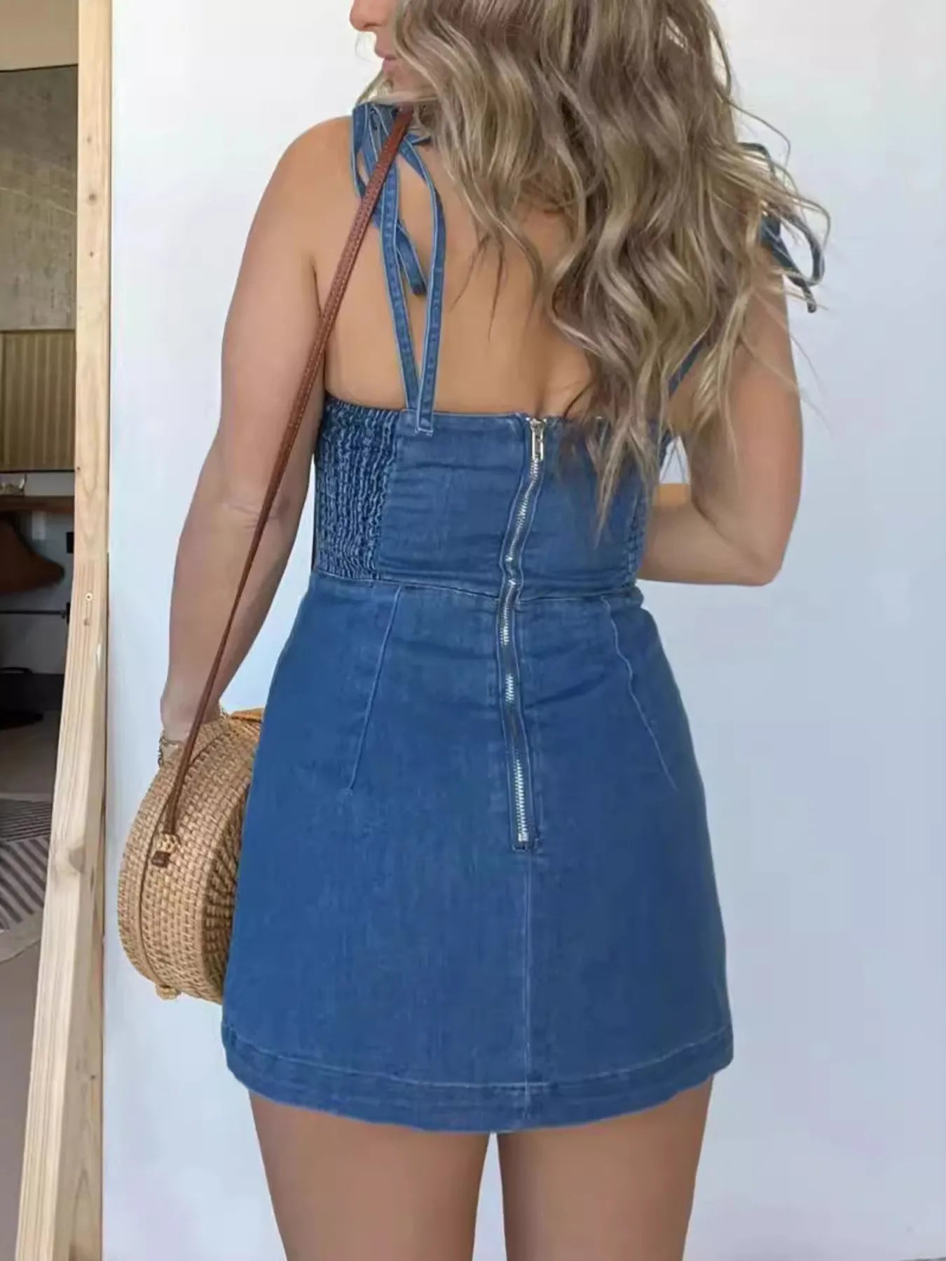 Full Size Slit Square Neck Denim Dress Plus Size OutfitFlow