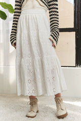 ADORA Elastic Waistband Tiered Midi Skirt OutfitFlow