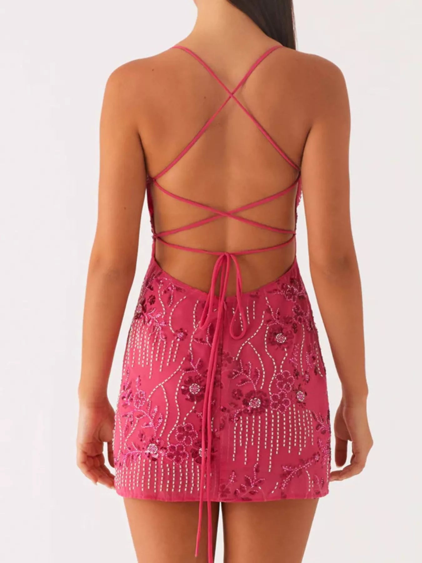 Backless Embroidered Sequin Cami Dress OutfitFlow