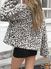 Leopard Fuzzy Long Sleeve Outerwear Trendsi