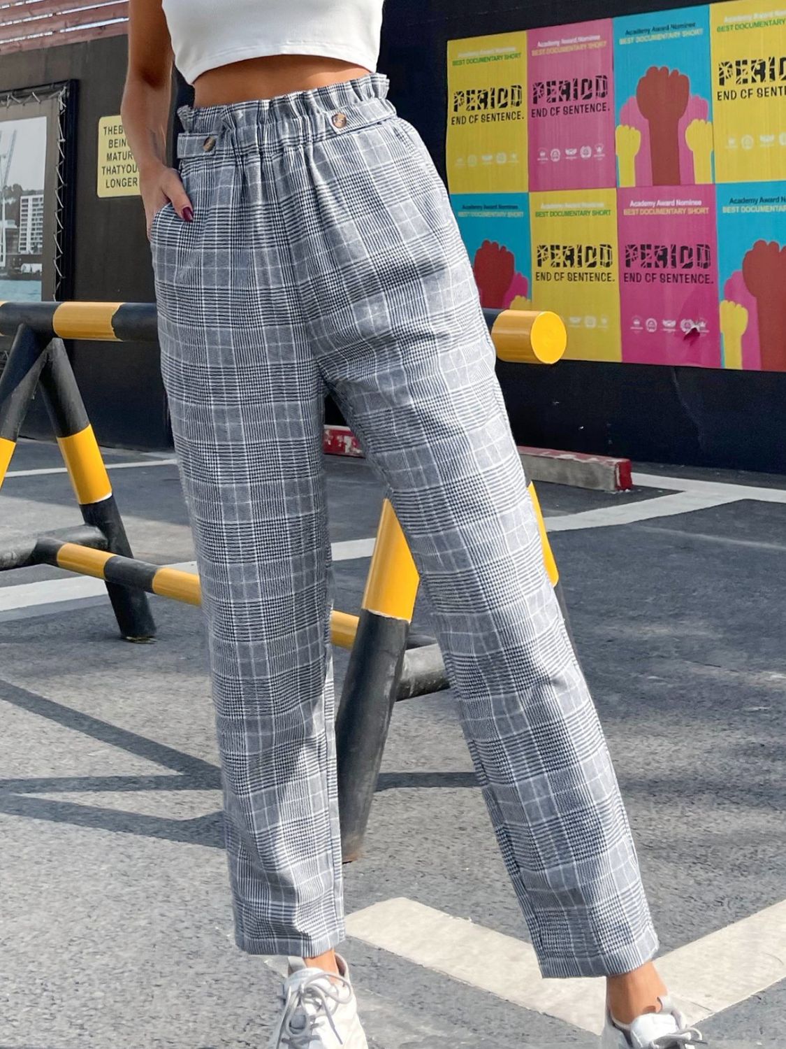 Outfit Flow - Plaid Elastic Waist Straight Pants