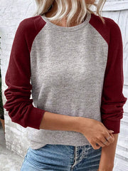 Color Block Raglan Long Sleeve T Shirt OutfitFlow