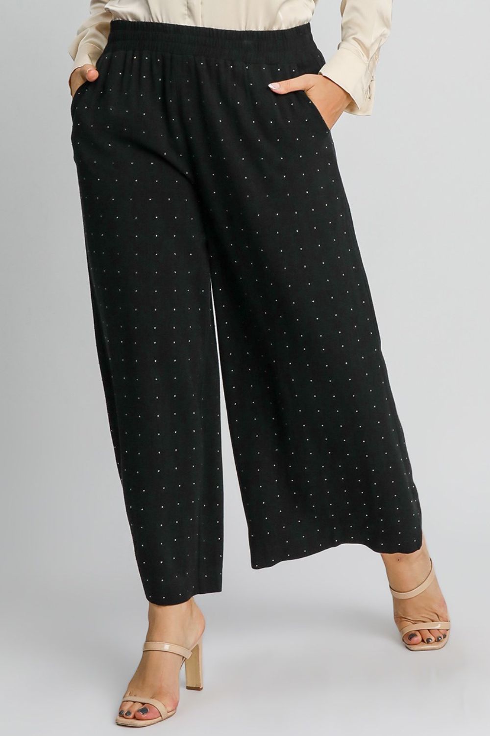 Umgee Full Size High Waisted Embellished Linen Pants Plus Size OutfitFlow