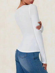 Long Sleeve Scoop Neck Tie Front T-Shirt OutfitFlow