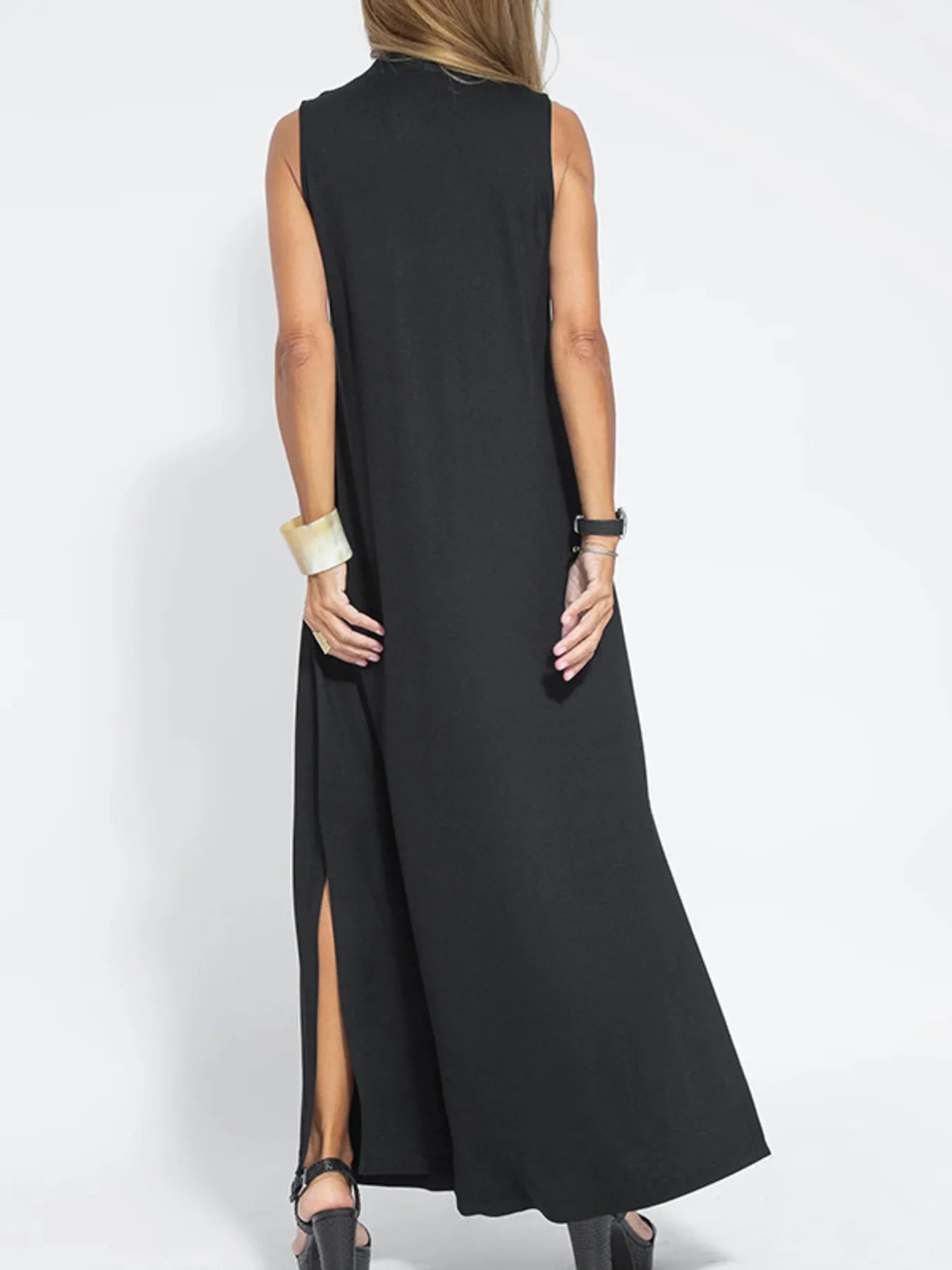 Full Size V-Neck Sleeveless Maxi Dress with Slit Plus Size OutfitFlow