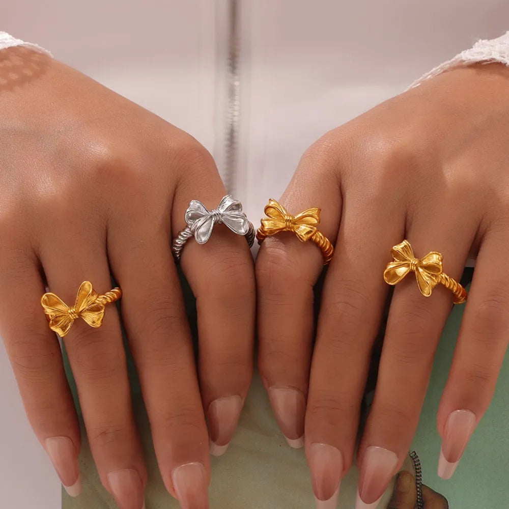Twisted Titanium Steel Bow Ring OutfitFlow