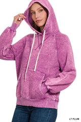 Zenana Acid Wash Fleece Hoodie with Kangaroo Pocket OutfitFlow