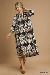 Umgee Mix Abstract Floral Print Midi Dress Trendsi