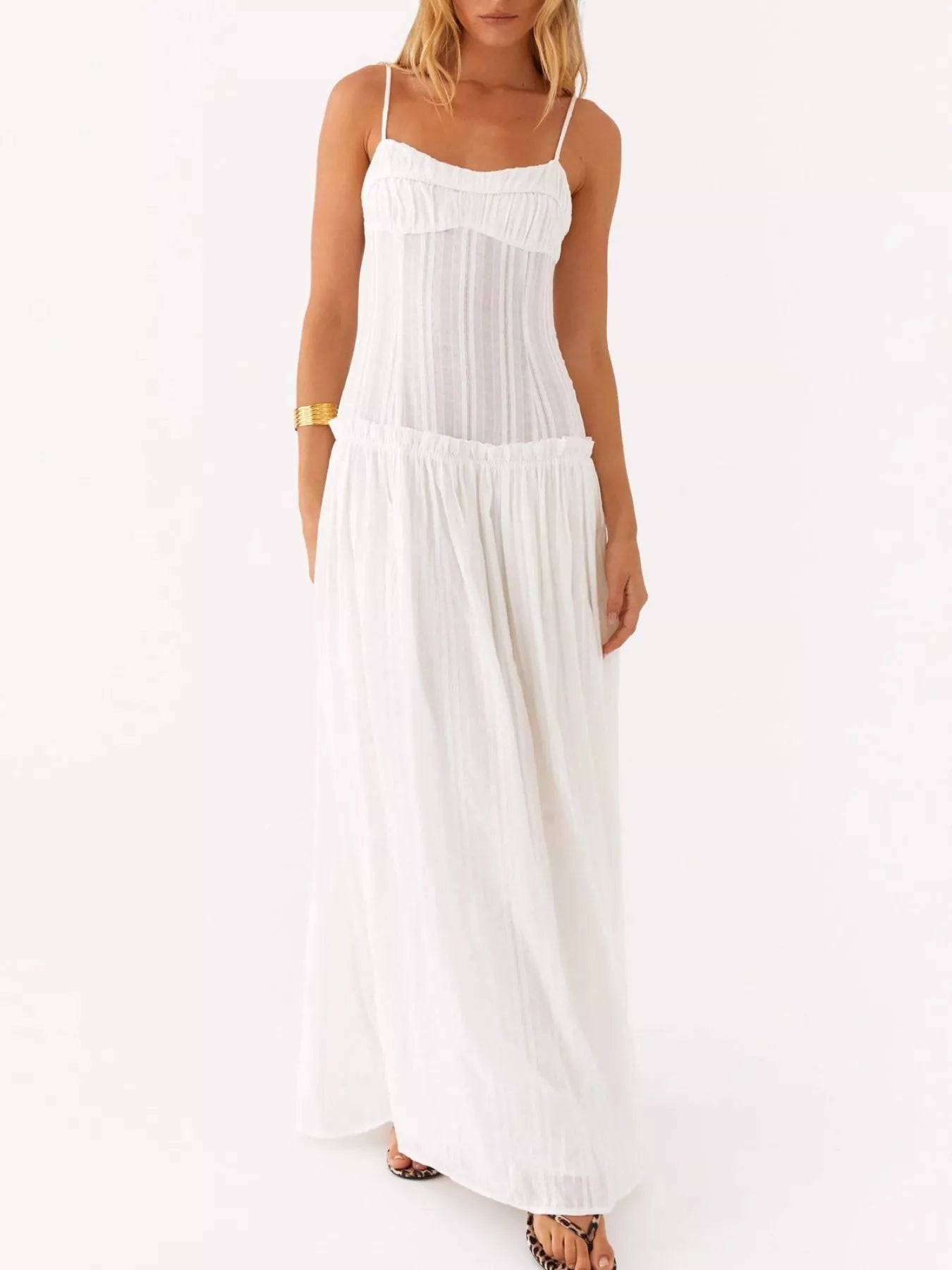 Frill Spaghetti Strap Maxi Dress OutfitFlow
