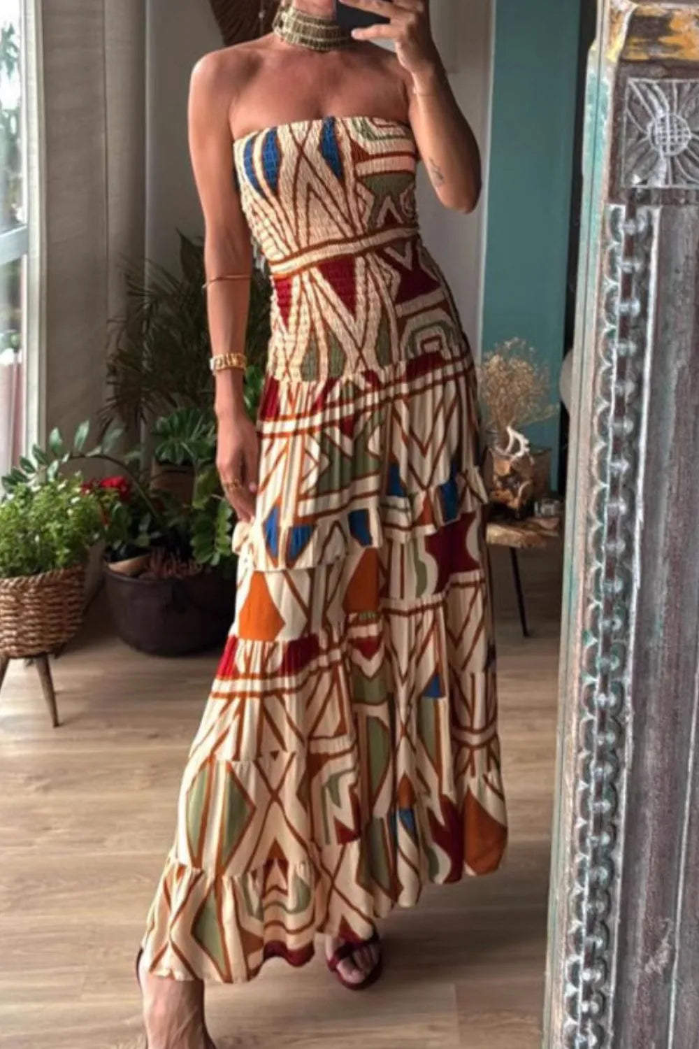 Smocked Printed Tube Dress OutfitFlow