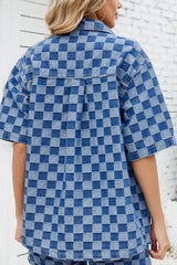 Button Down Checkered Denim Shirt OutfitFlow