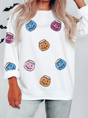 Halloween Pumpkin Lantern Sequin Patched Sweatshirt OutfitFlow