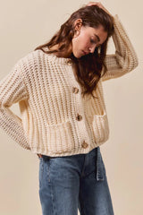SO ME Metal Button Long Sleeve Chunky Sweater Cardigan OutfitFlow