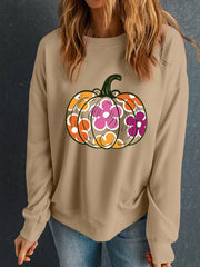 Halloween Floral Pumpkin Graphic Drop Shoulder Sweatshirt OutfitFlow