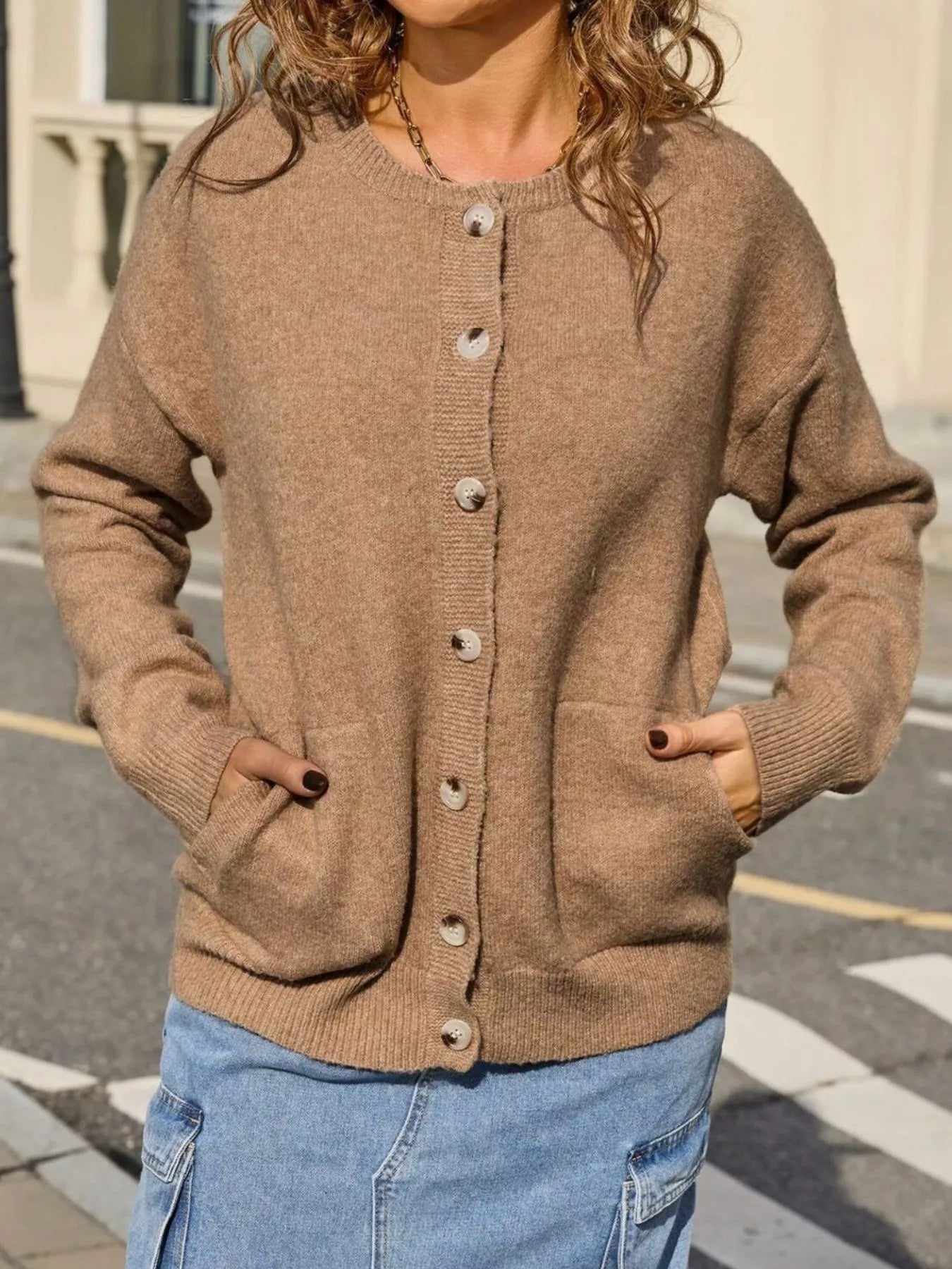 Casual Button-Down Knit Cardigan Trendsi