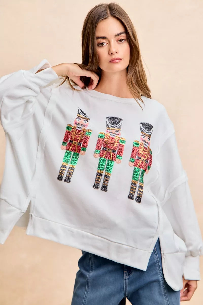 BiBi Christmas Sequin Nutcrackers Embroidery Sweatshirt OutfitFlow