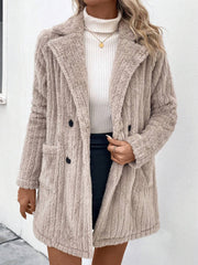 Outfit Flow - Fuzzy Button Up Long Sleeve Coat with Pockets