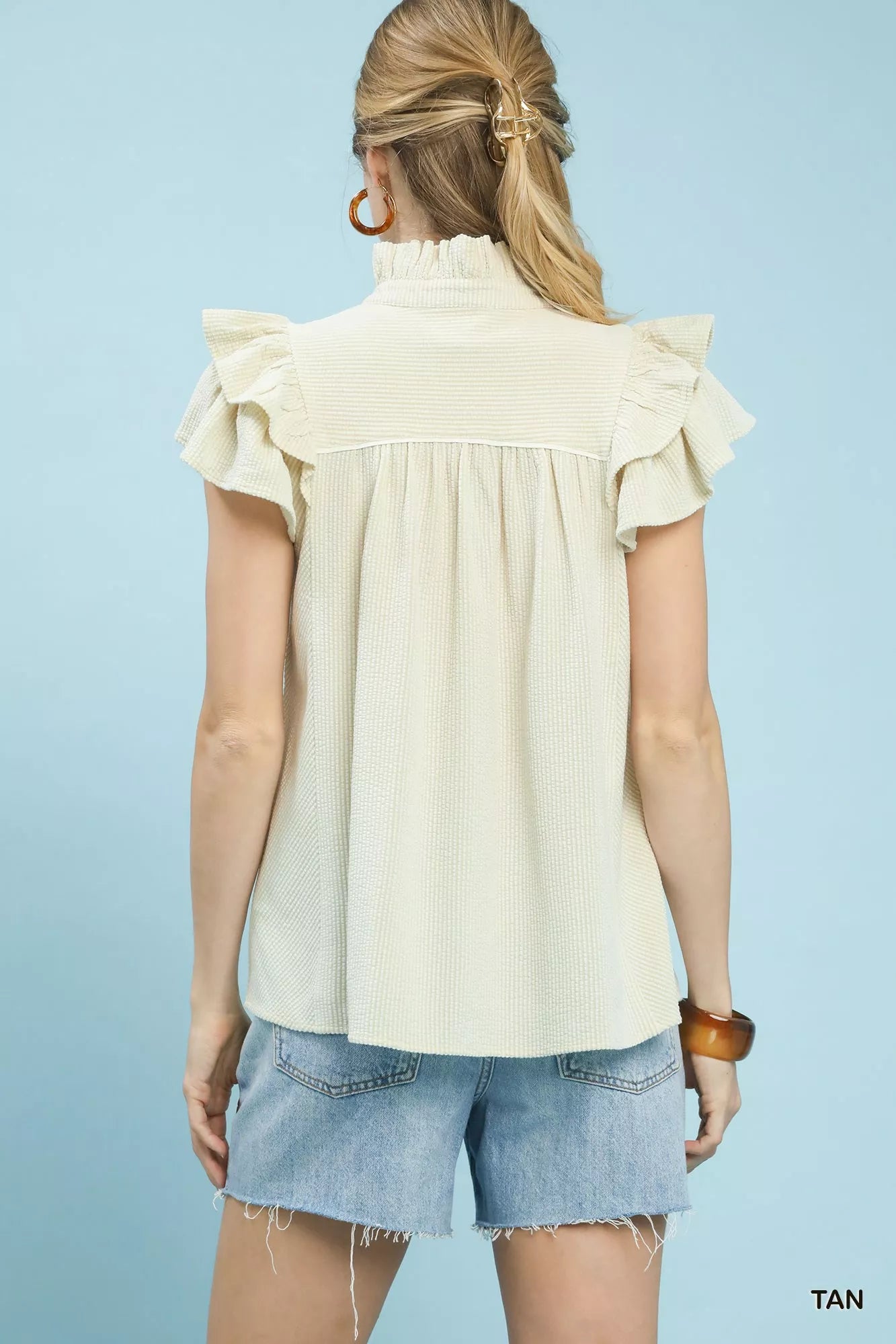 Umgee Ruffled Sleeve Textured Blouse Trendsi