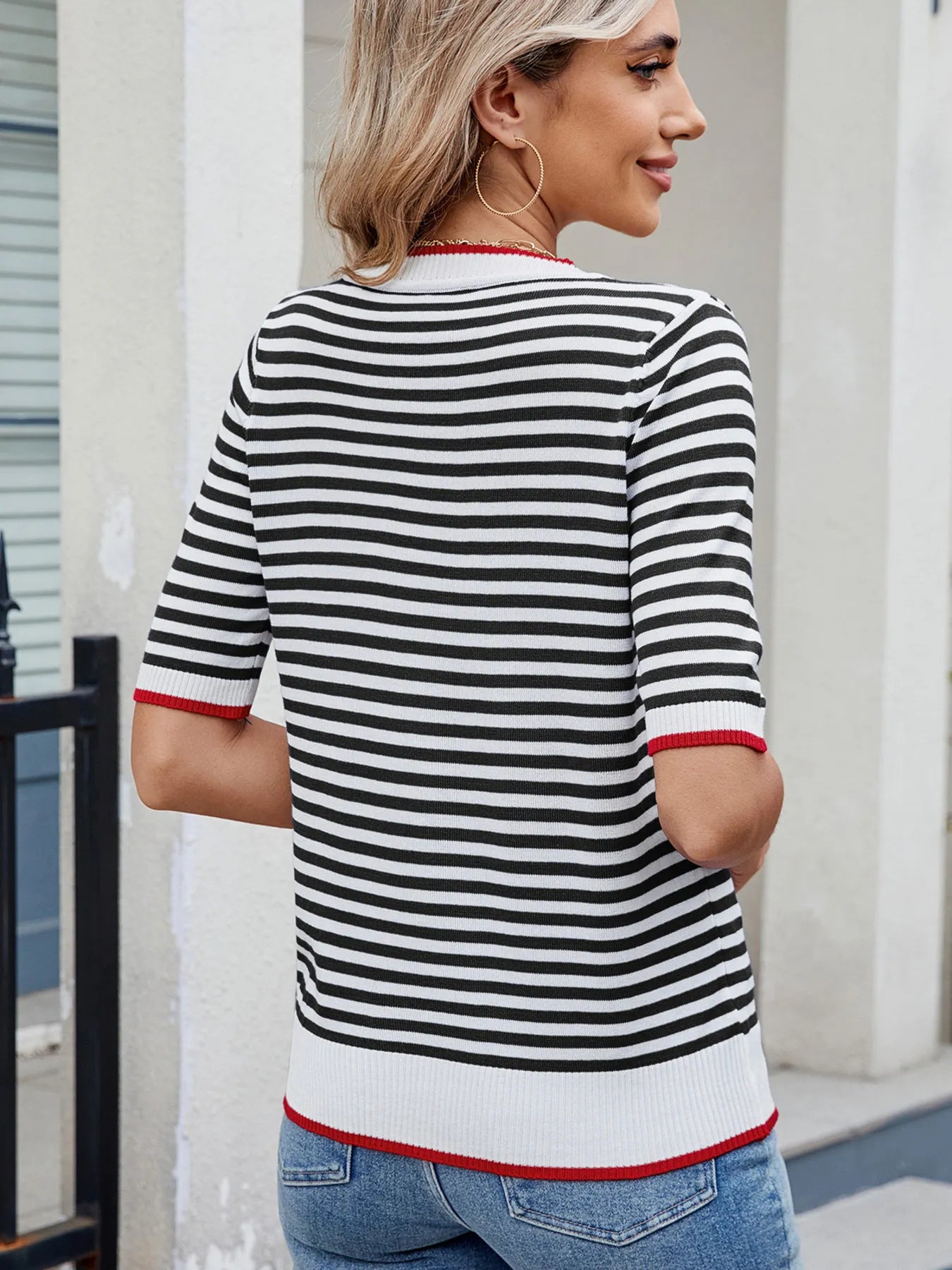 Striped Casual T-Shirt with Contrast Trim OutfitFlow
