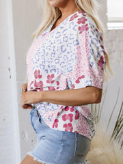 Leopard Print V-Neck Casual Blouse OutfitFlow