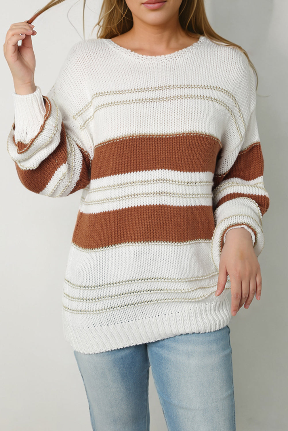 Outfit Flow - Striped Round Neck Dropped Shoulder Sweater