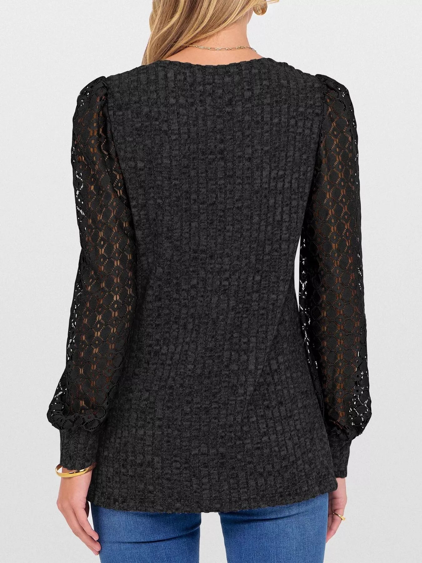 Lace Sleeve V-Neck T-Shirt OutfitFlow