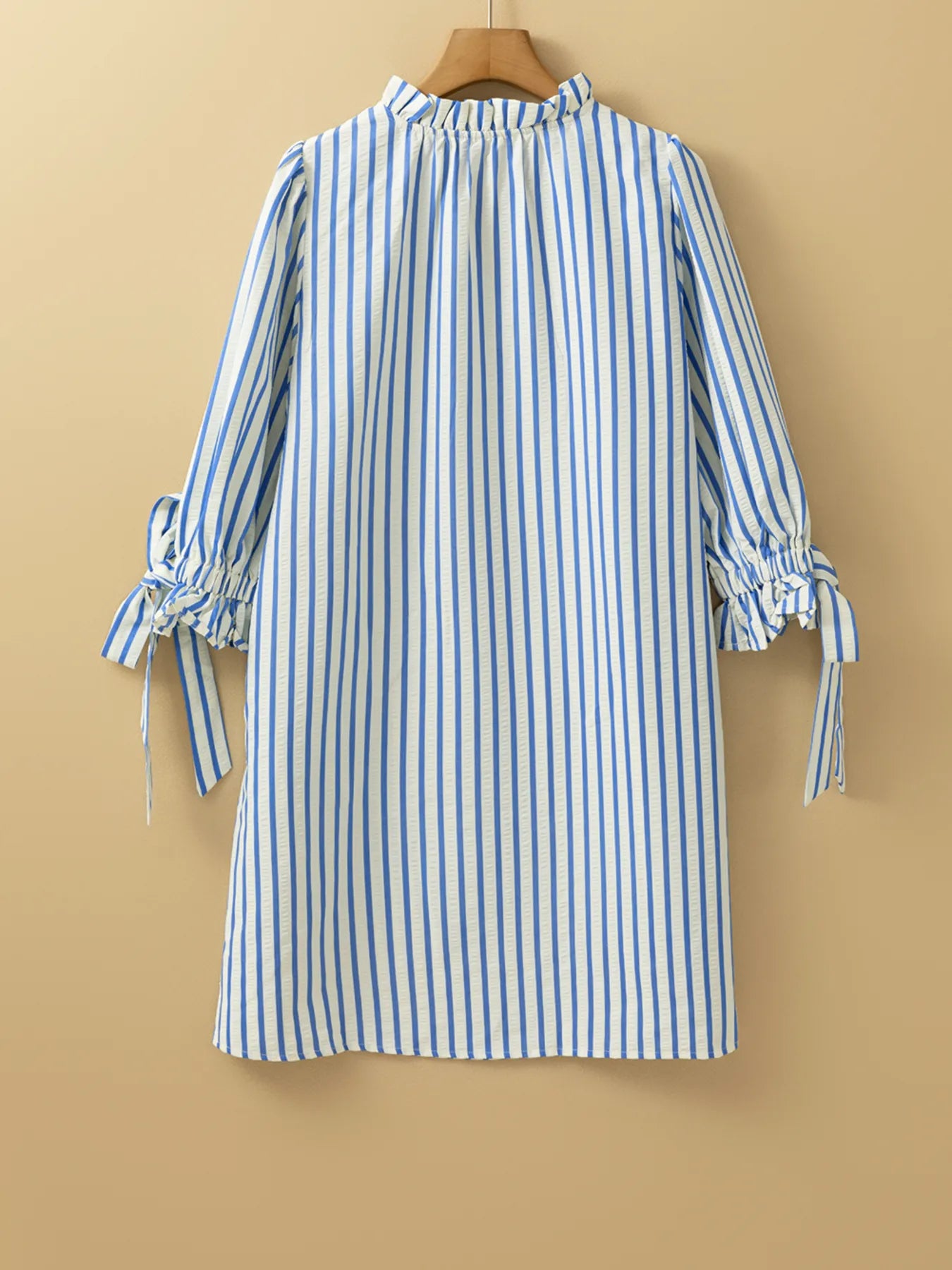 Stripe Knotted Sleeve Notched Shift Mini Dress OutfitFlow