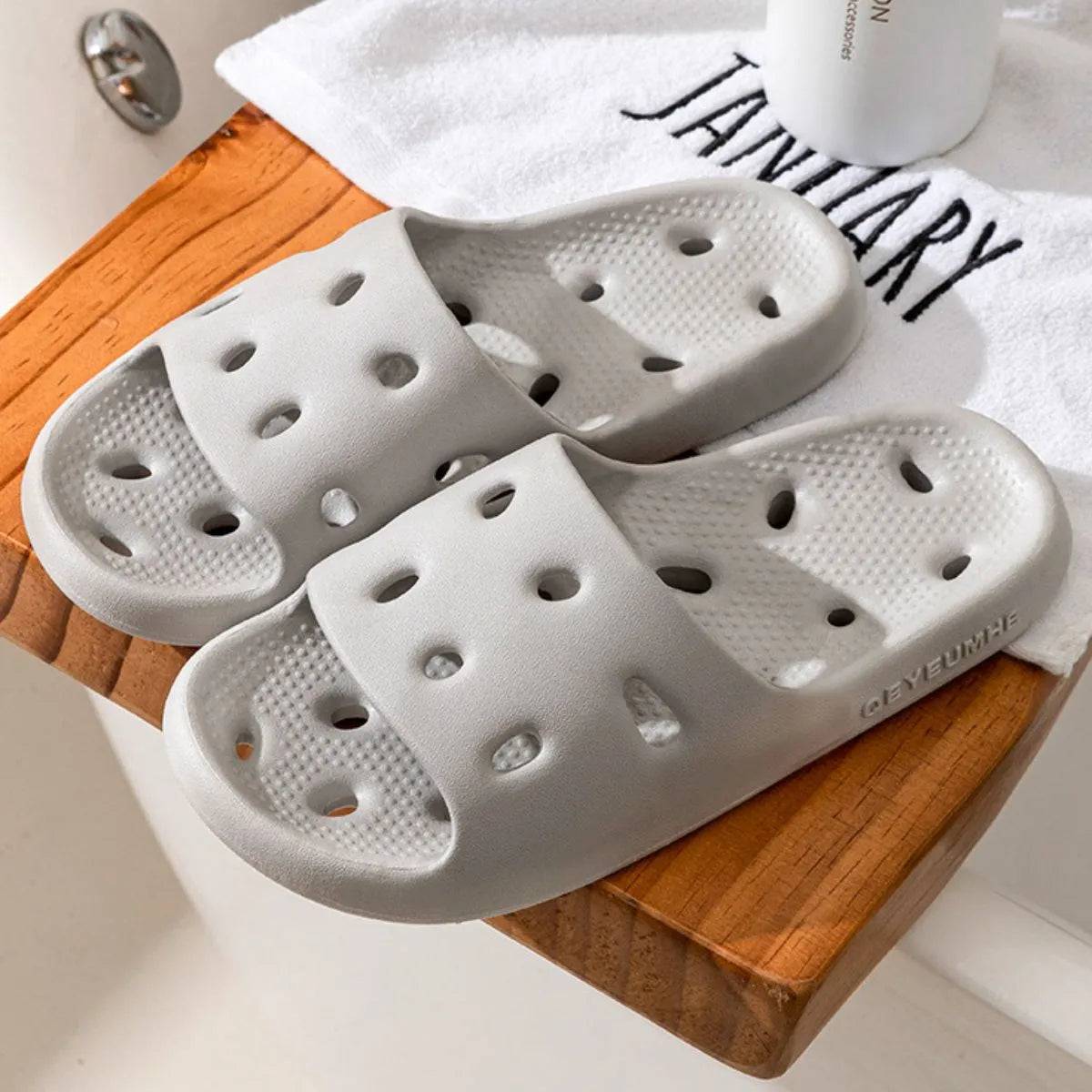 Open Toe Platform Slippers Gray OutfitFlow