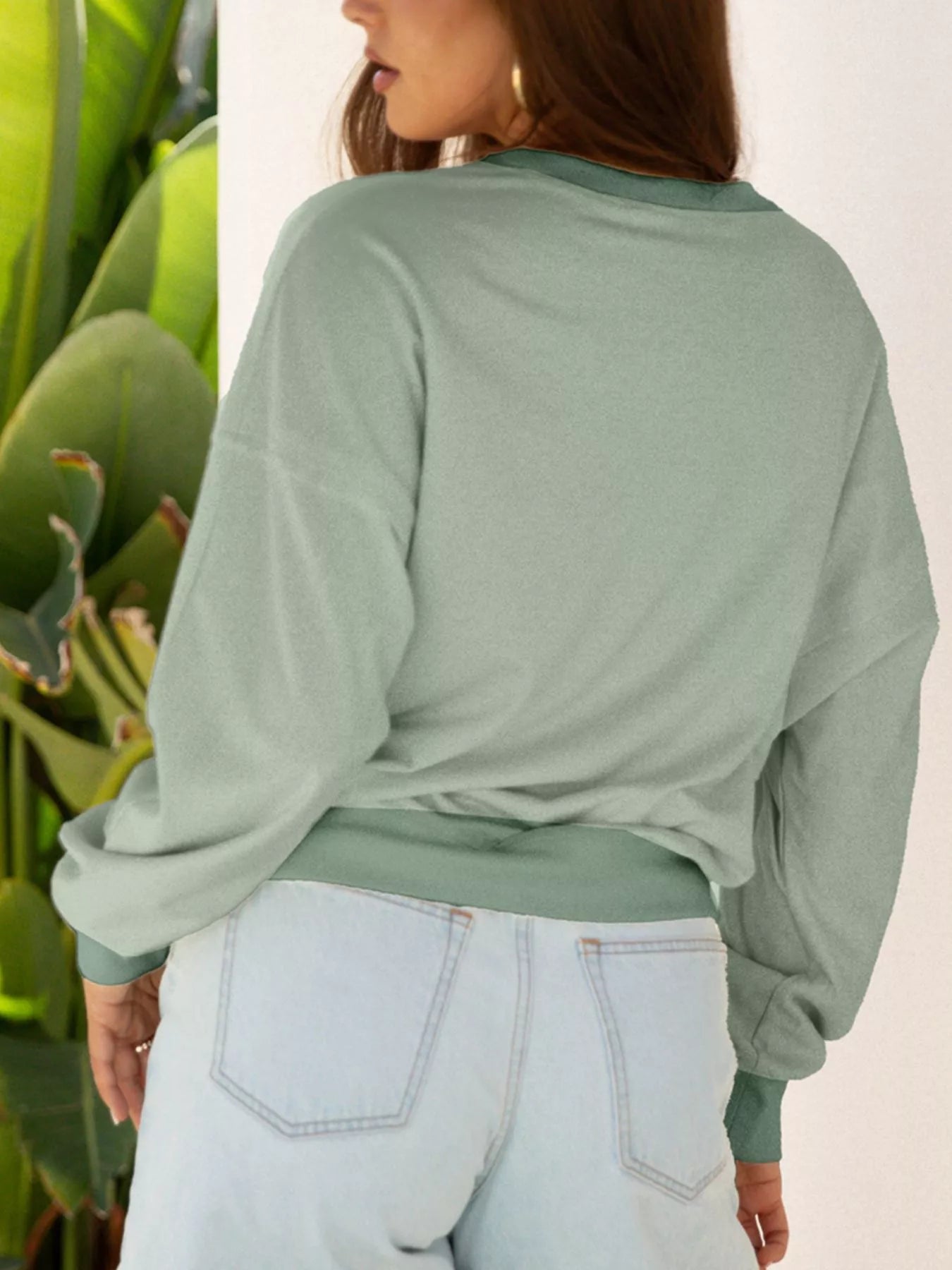 Raw Edge Flower Patch Drop Shoulder Casual Top OutfitFlow