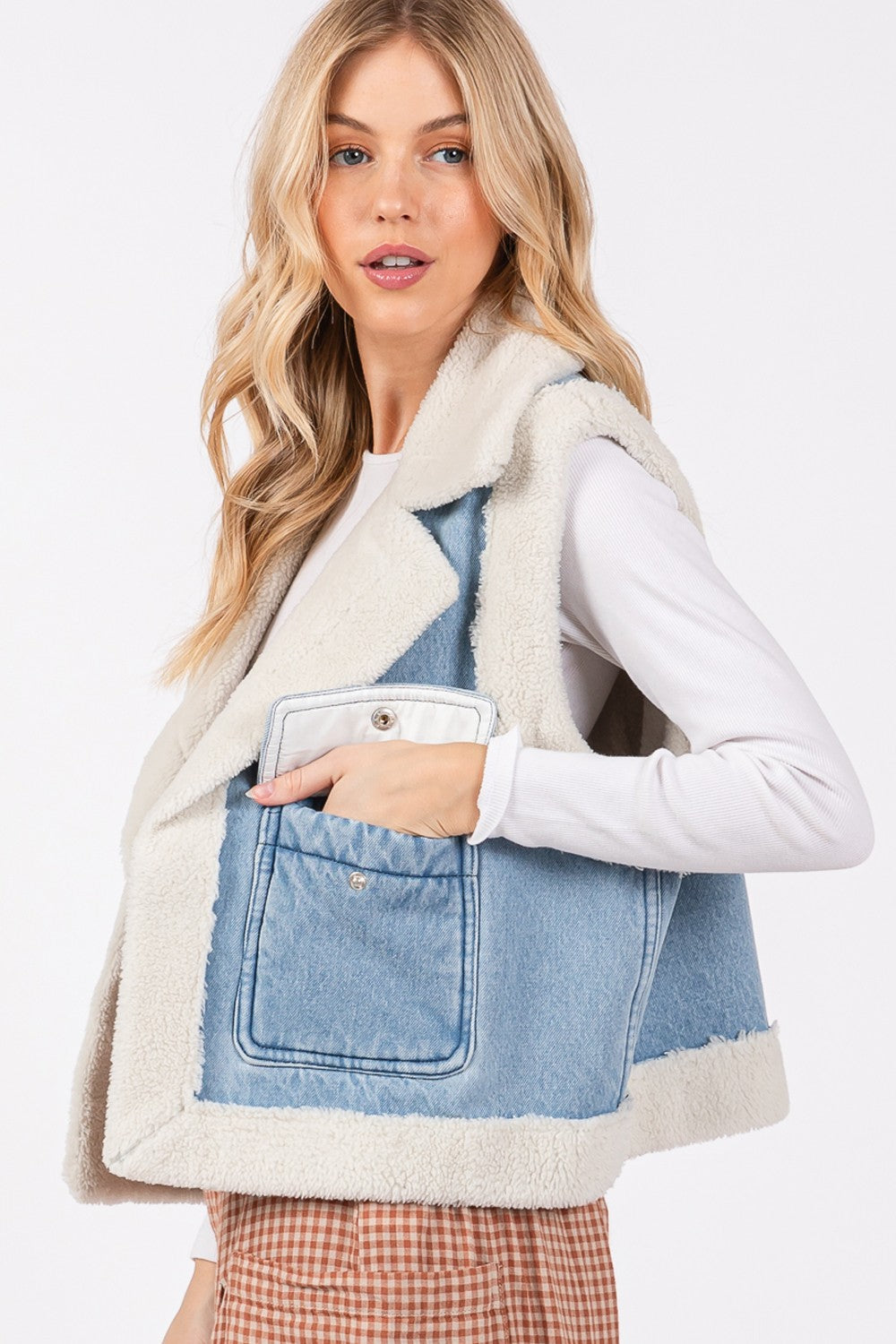 Outfit Flow - SAGE + FIG Pocketed Collared Neck Sherpa Vest