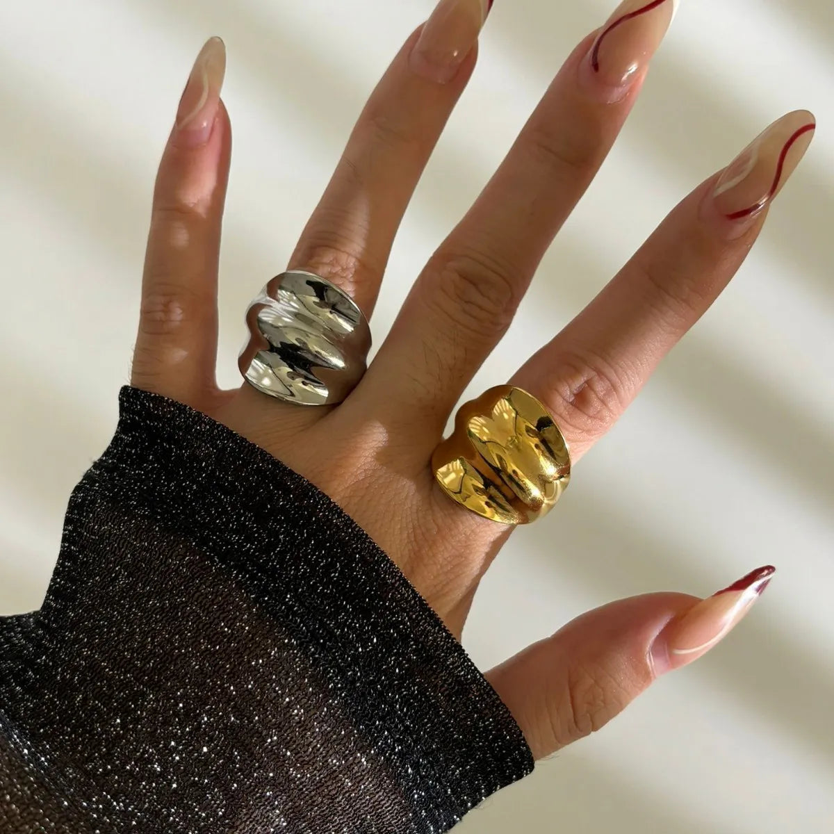 2-Piece Stainless Steel Wrinkled Wide Band Ring OutfitFlow