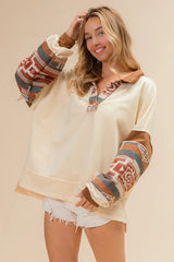 BiBi French Terry Knit and Aztec Print Mixed Top OutfitFlow