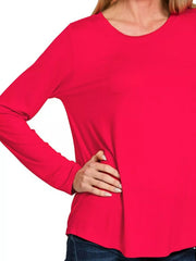 Zenana Flowy Round Hem Rayon Long Sleeve Top Trendsi
