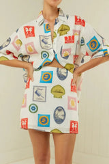 Printed Button Up Shirt and Skirt Set OutfitFlow