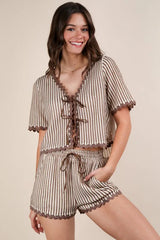 VERY J Wave Trim Detail Knit Top & Shorts Set OutfitFlow