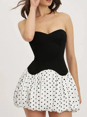 Sweetheart Neck Polka Dot Tube Mini Dress OutfitFlow