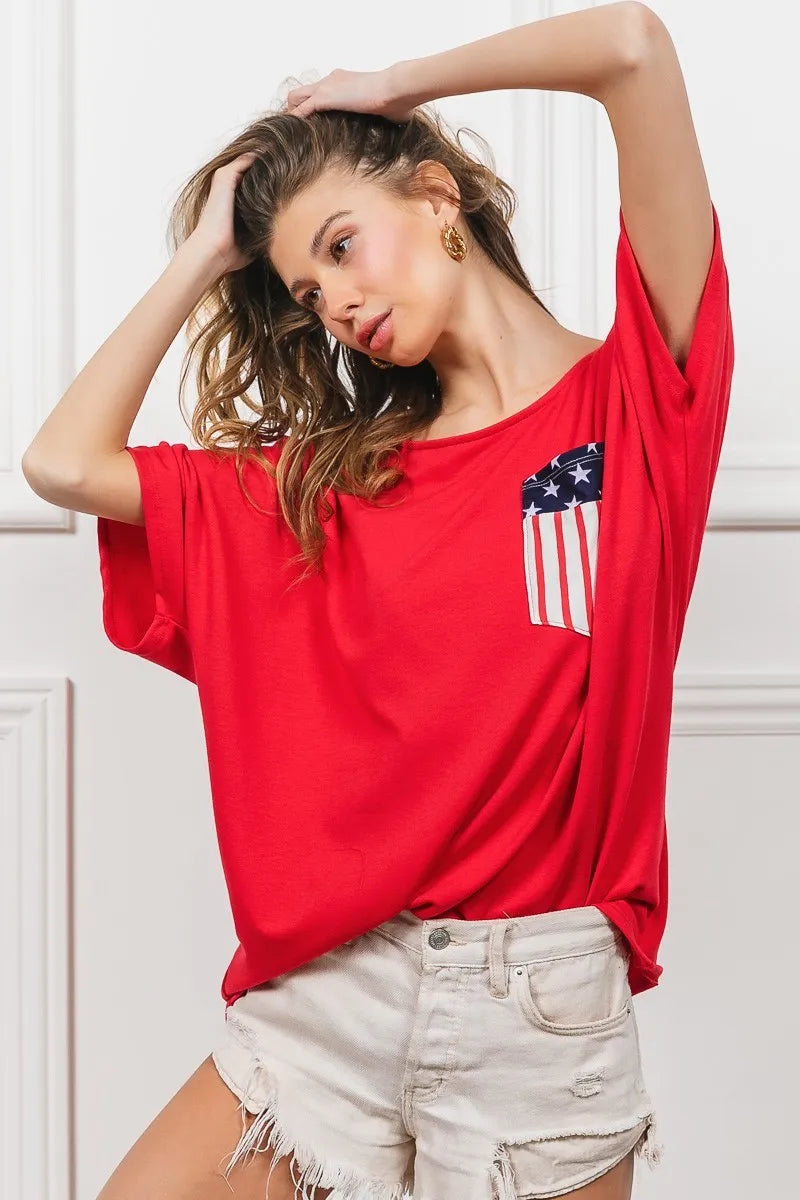BiBi French Terry With Front Pocket Dolman Sleeves Top OutfitFlow