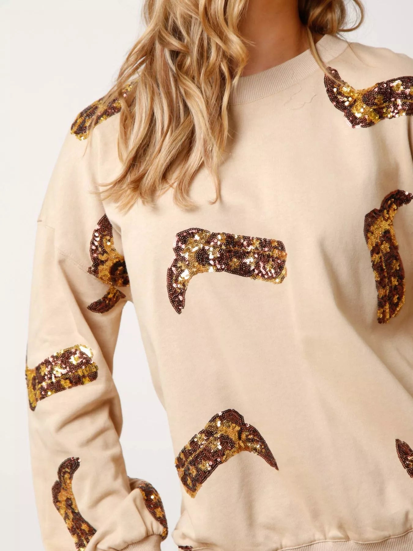 Sequin Boot Crewneck Sweatshirt OutfitFlow