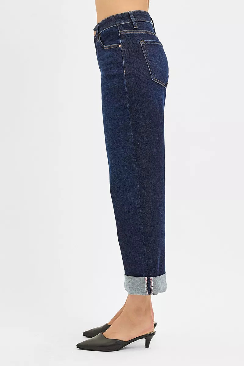 RISEN Mid Rise Fit Ankle Wide Roll Up Jeans OutfitFlow