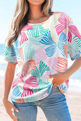Printed Round Neck Half Sleeve Top OutfitFlow