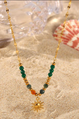Bohemian Sun Charm Beaded Stainless Steel Necklace OutfitFlow