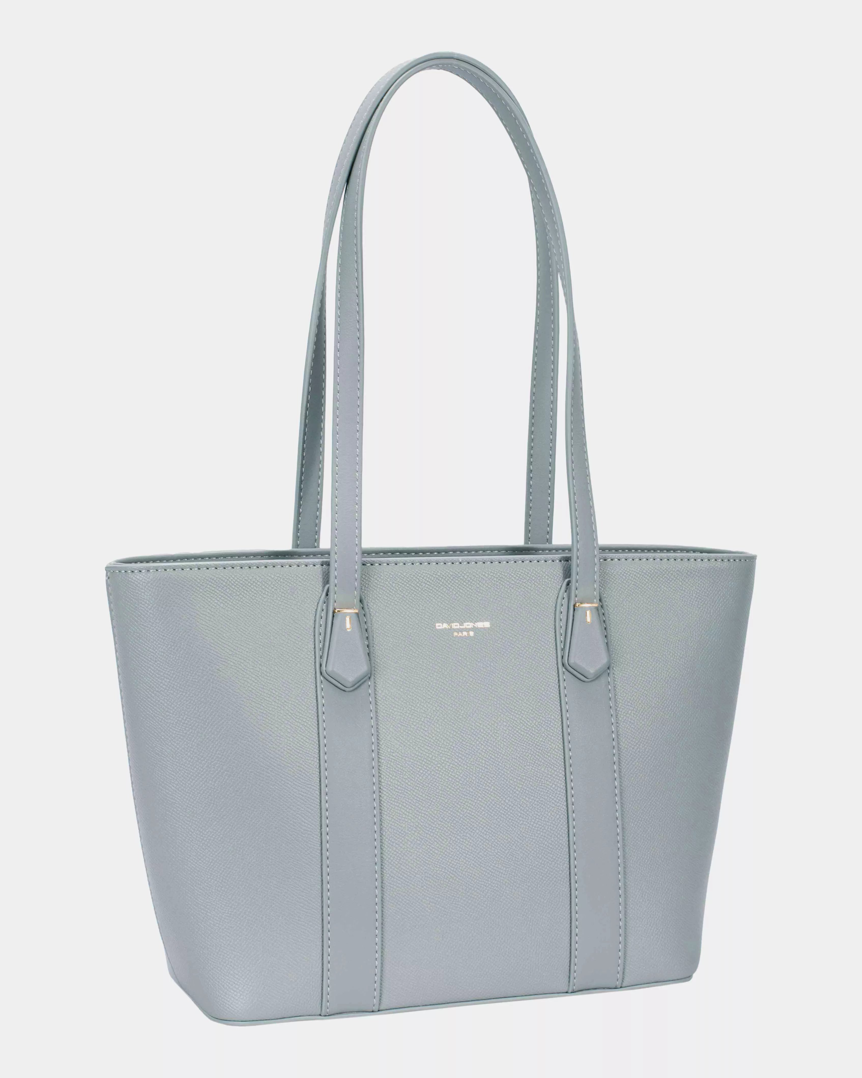 David Jones Leather Tote Bag with Gold Hardware STEEL GRAY One Size Trendsi