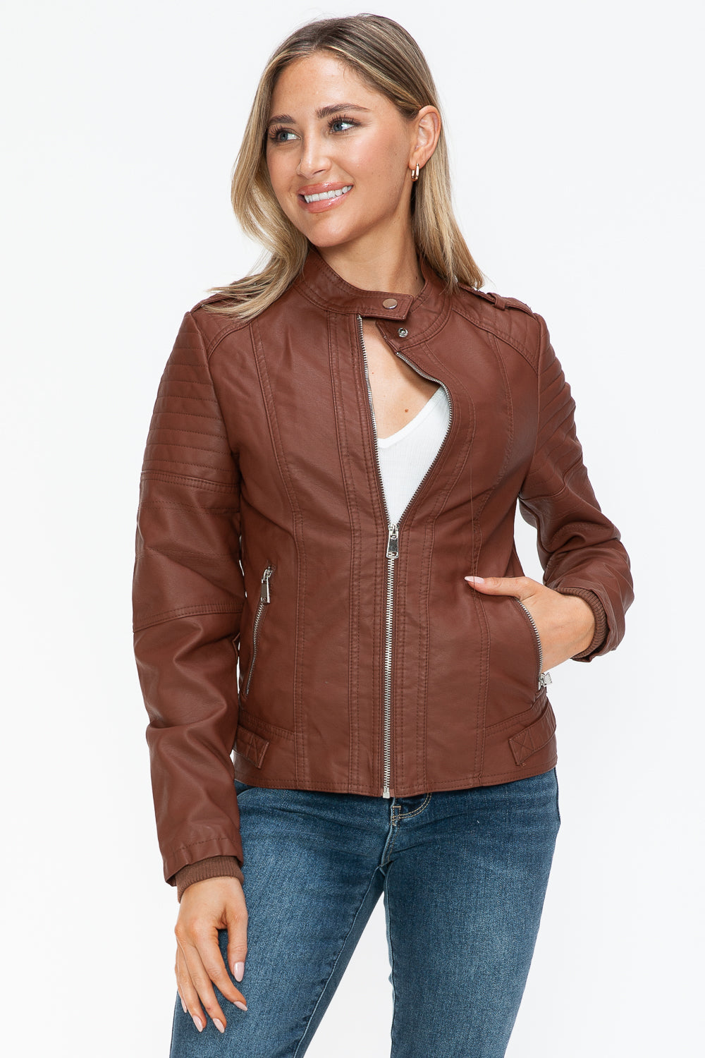 Outfit Flow - Snobbish PU Leather Biker Jacket with Side Zip Pockets