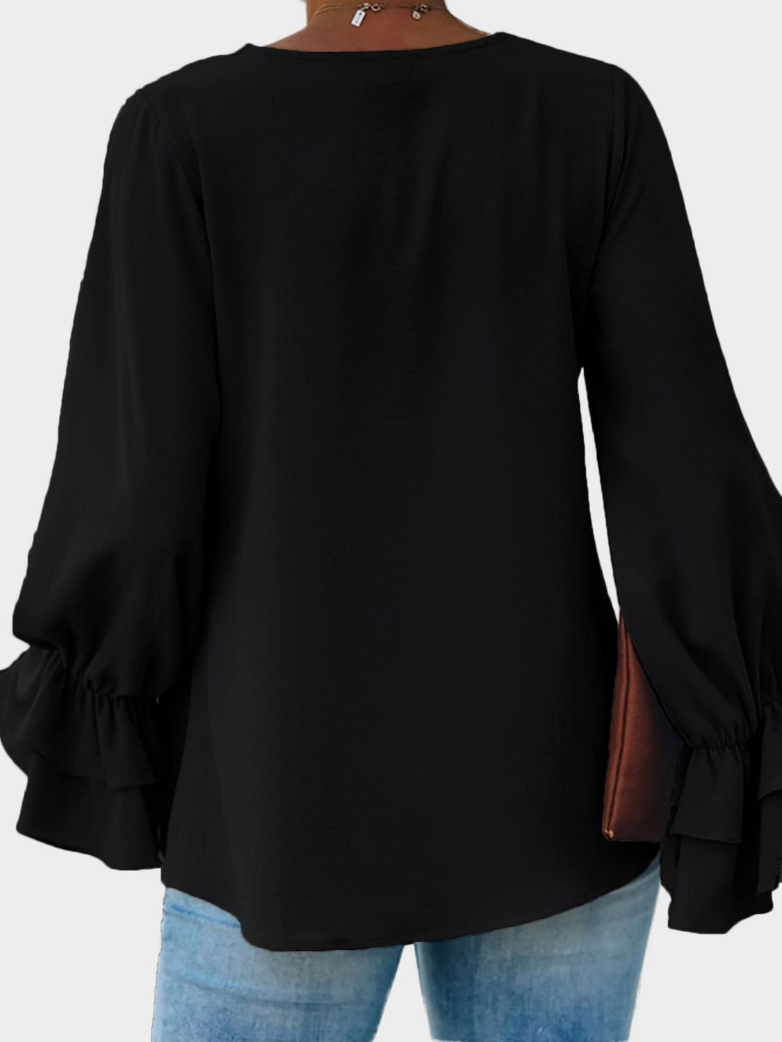 Round Neck Double-Layered Flounce Sleeve Top