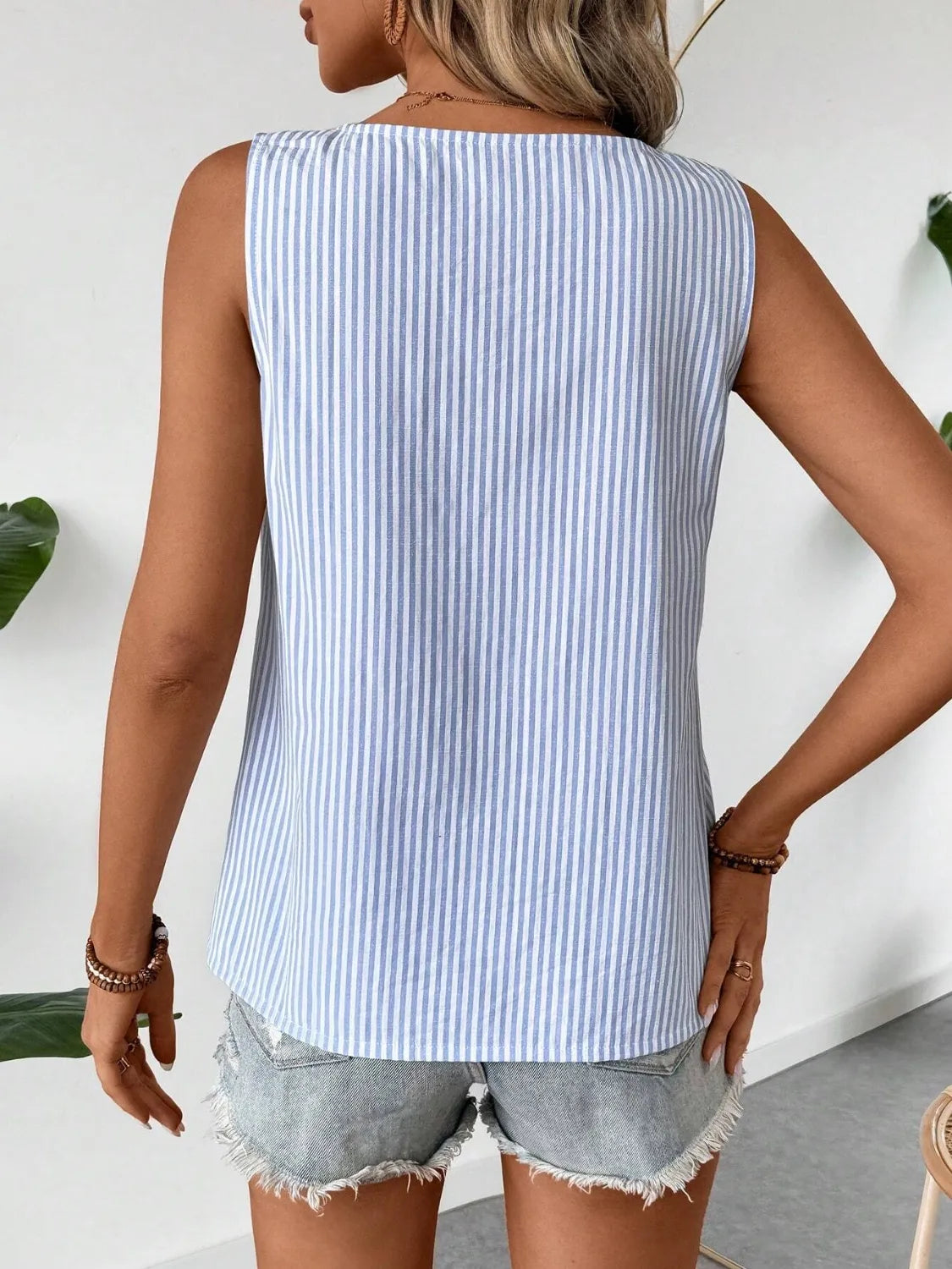 Decorative Button Asymmetrical Striped Tank OutfitFlow