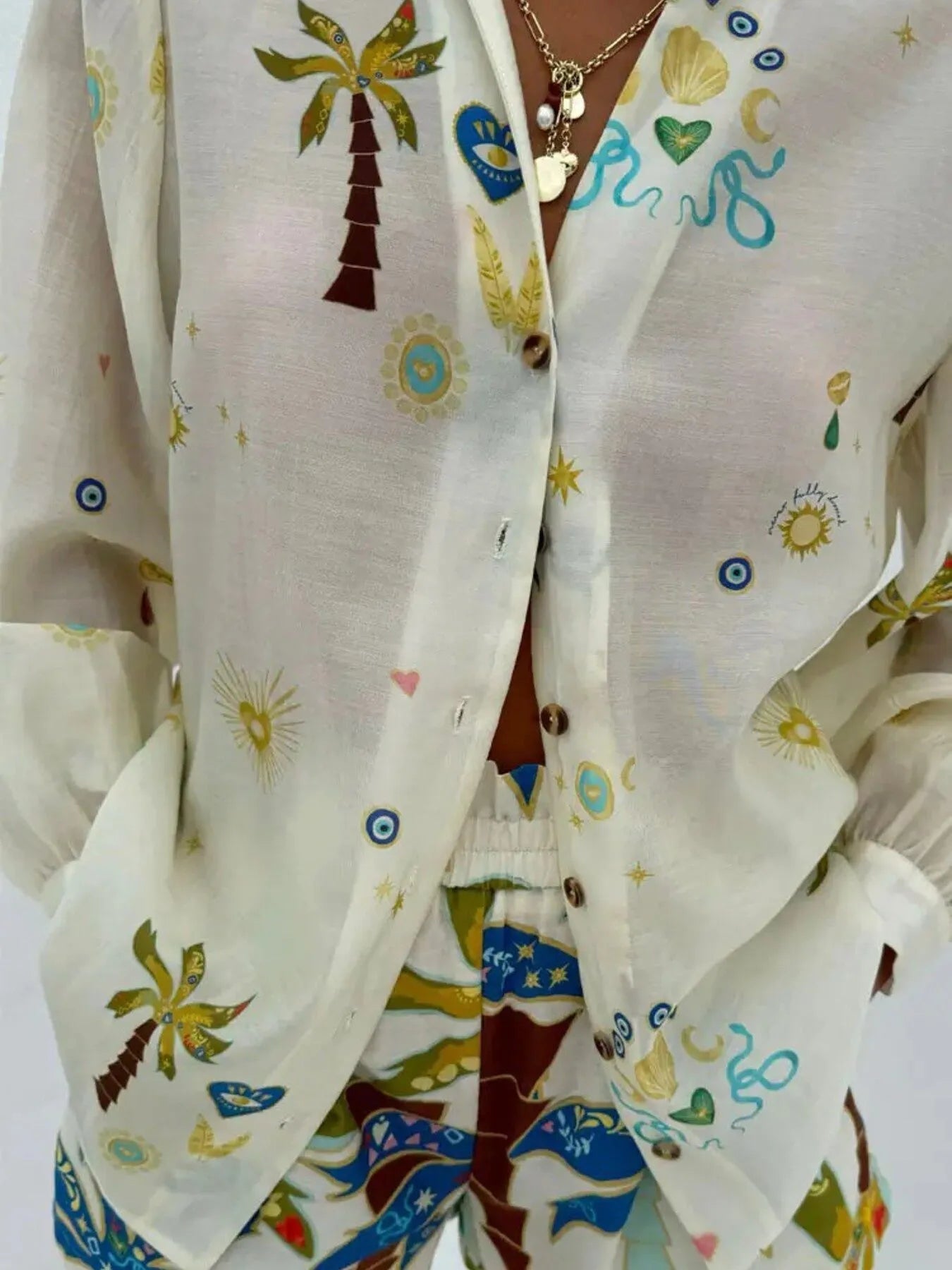 Printed Button Up Shirt and Shorts Set OutfitFlow