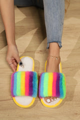 Outfit Flow - Color Block Open Toe Faux Fur PVC Slippers