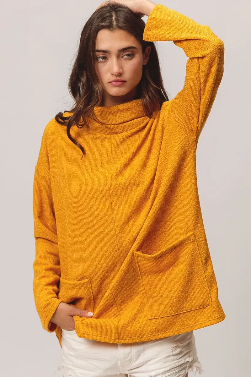 BiBi Piper Rib Double Pocket Turtle Neck Sweater OutfitFlow