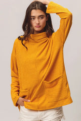 BiBi Piper Rib Double Pocket Turtle Neck Sweater OutfitFlow